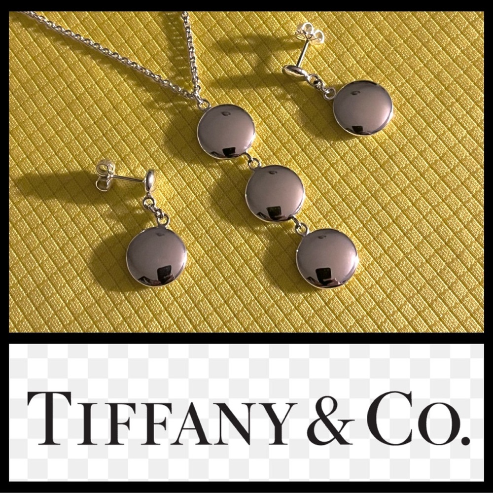 Vintage Tiffany & Co. Silver Triple Round Disc Pendant and Drop Earring Set